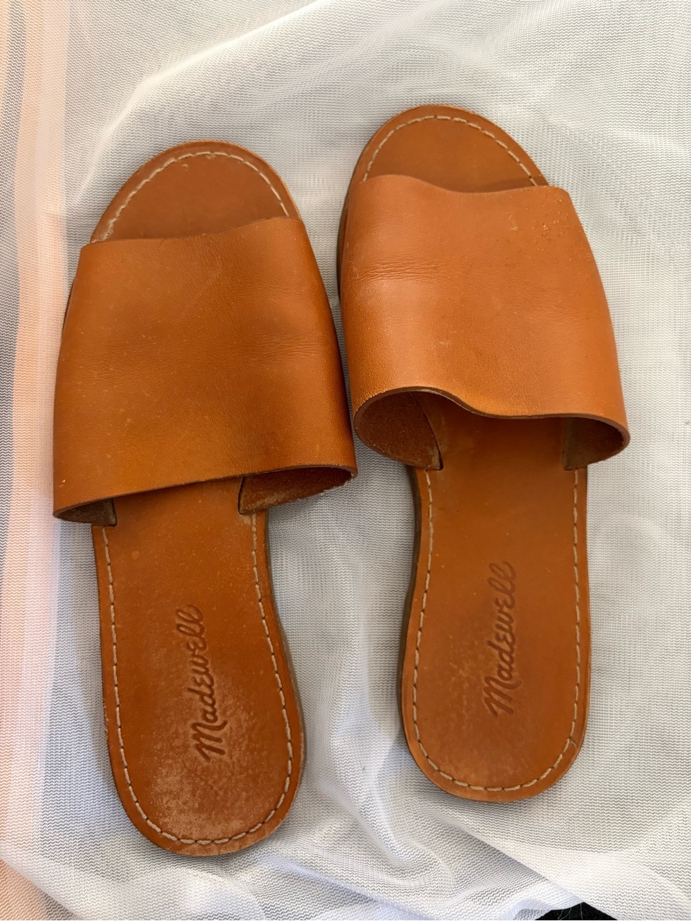 Madewell Leather Slide Sandals in Cognac Brown Size 6.5